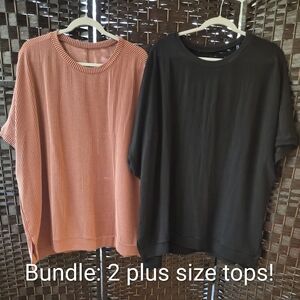 Women's Black and Orange/Coral Ribbed Tops Bundle